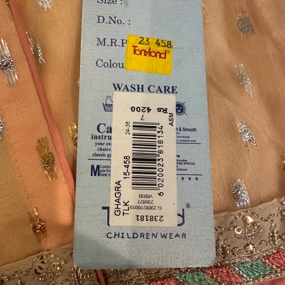 Girls Peach Traditional Embroidered Dress W/ Sheer Sleeves & Gold Detailing Size - Picture 5 of 9